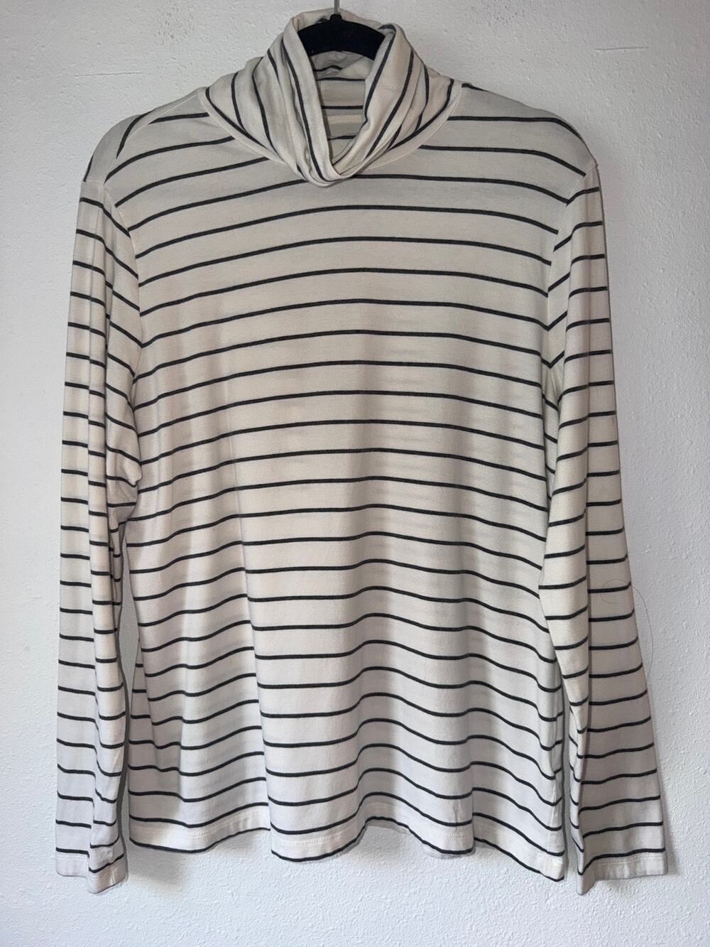 Lands End White Black Striped Lightweight Layering Turtleneck Shaped Fit Size XL